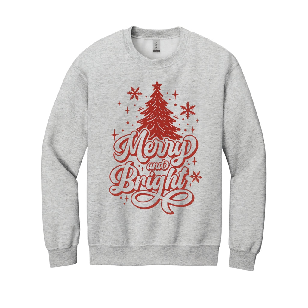Holiday Crewneck Sweatshirt-“Merry and Bright” Christmas Tree Design