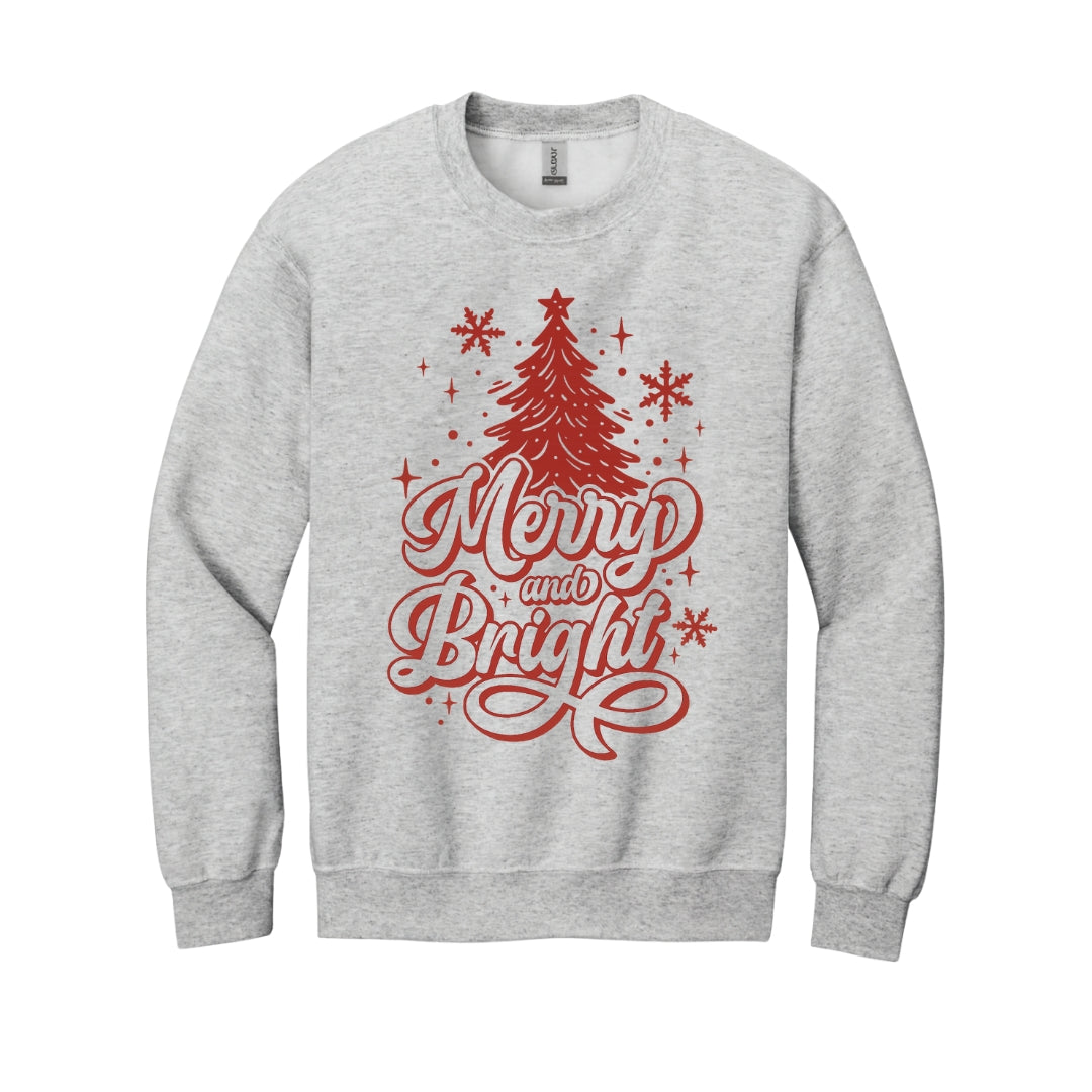 Holiday Crewneck Sweatshirt-“Merry and Bright” Christmas Tree Design