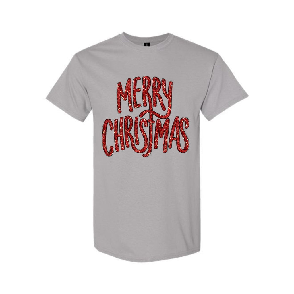 Minimalist Holiday Shirt - “Merry Christmas” Glitter Script Design