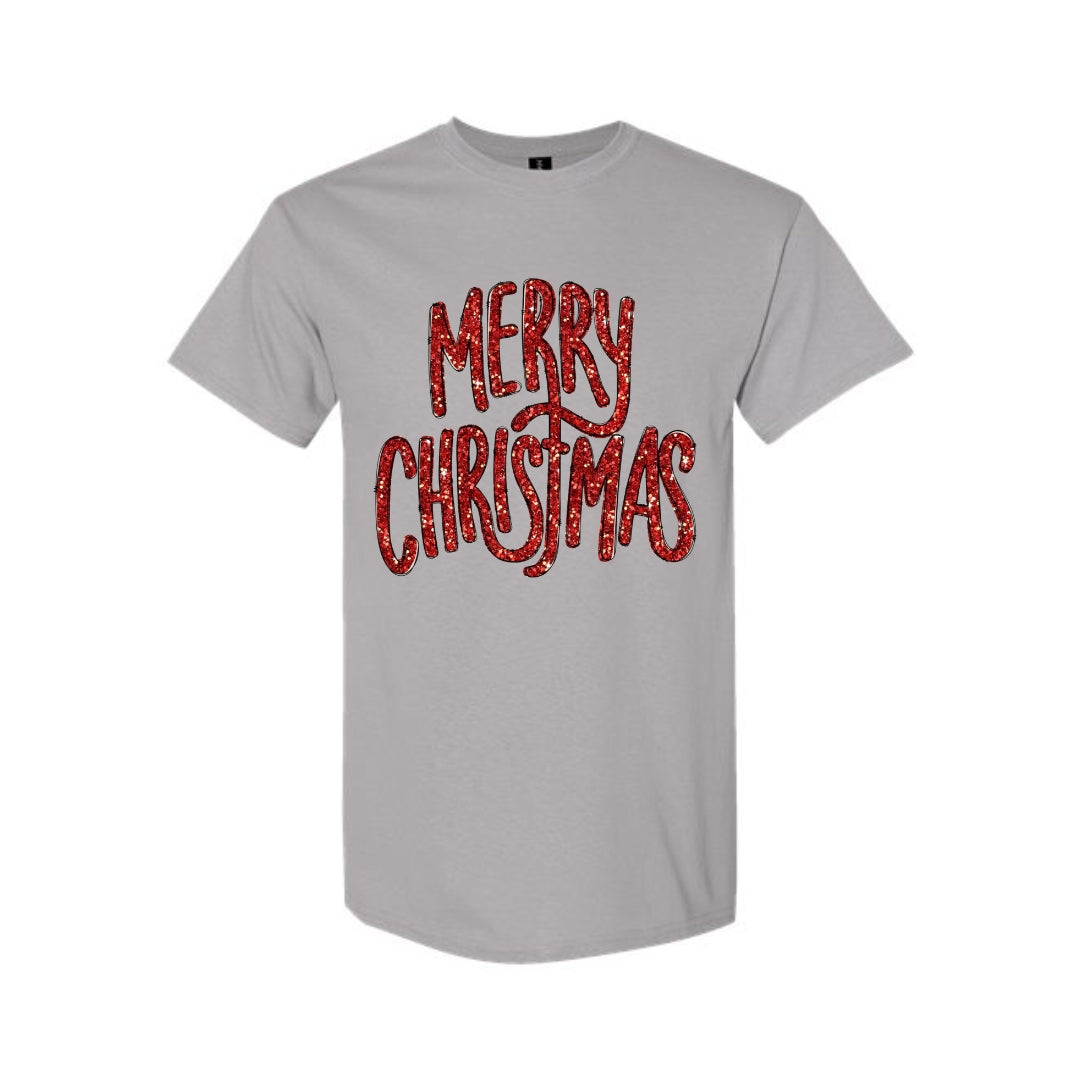 Minimalist Holiday Shirt - “Merry Christmas” Glitter Script Design
