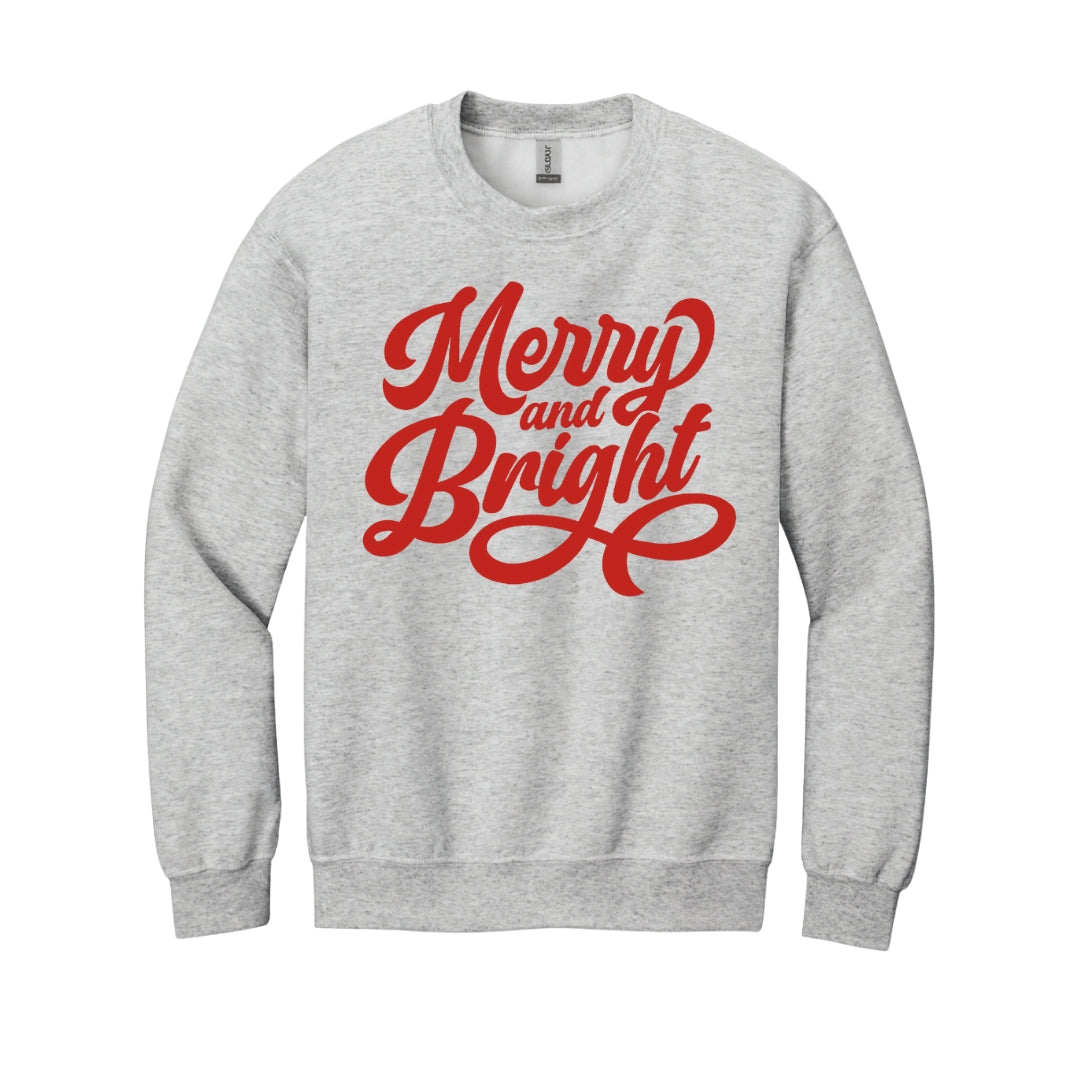 Holiday Crewneck Sweatshirt- Merry and Bright Holiday Graphic