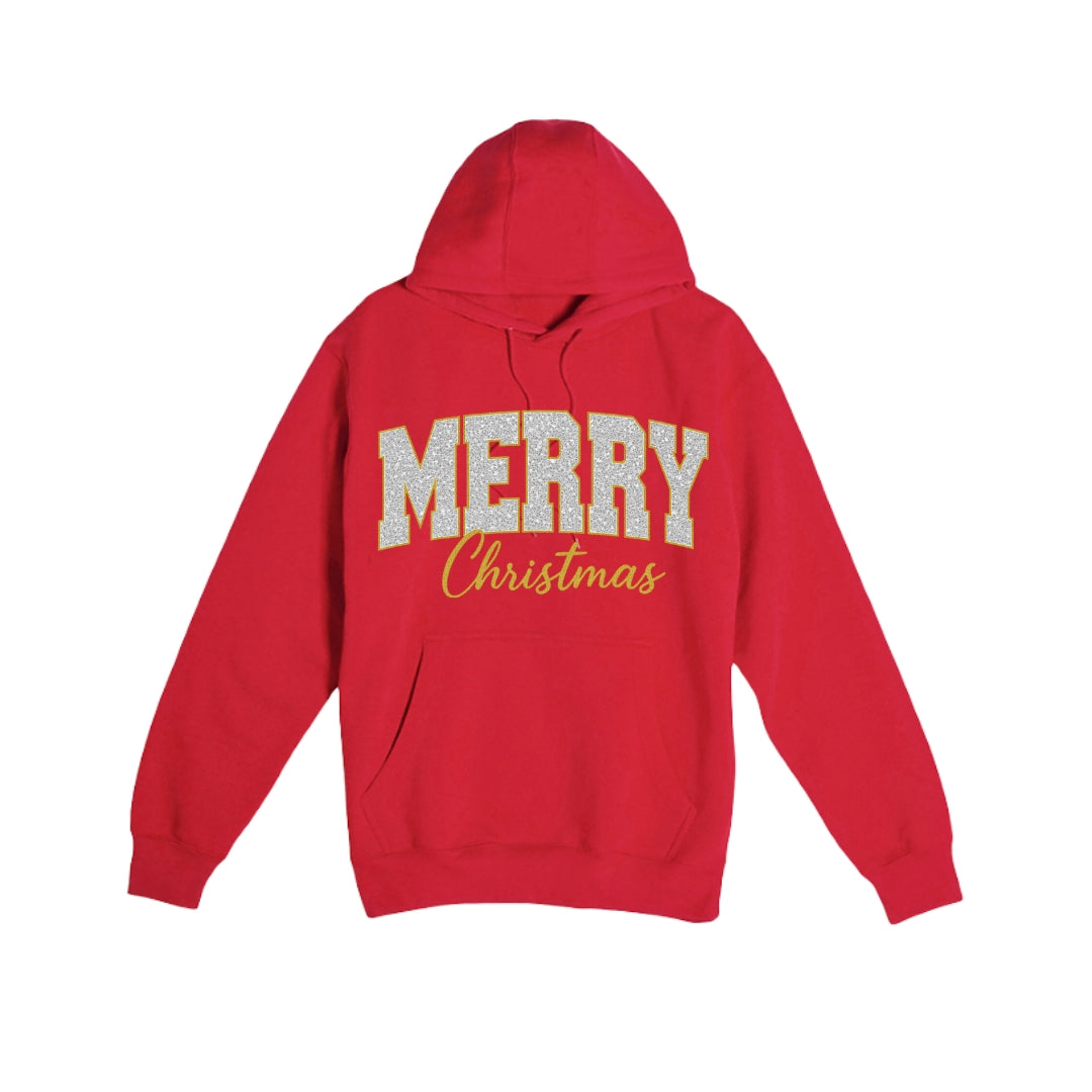 HOLIDAY HOODIE-“Merry Christmas” Glitter Varsity Design