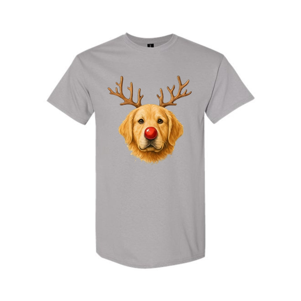 Merry & Furry Tees:Reindeer Golden Retriever Christmas Design – Cute Holiday Dog Graphic