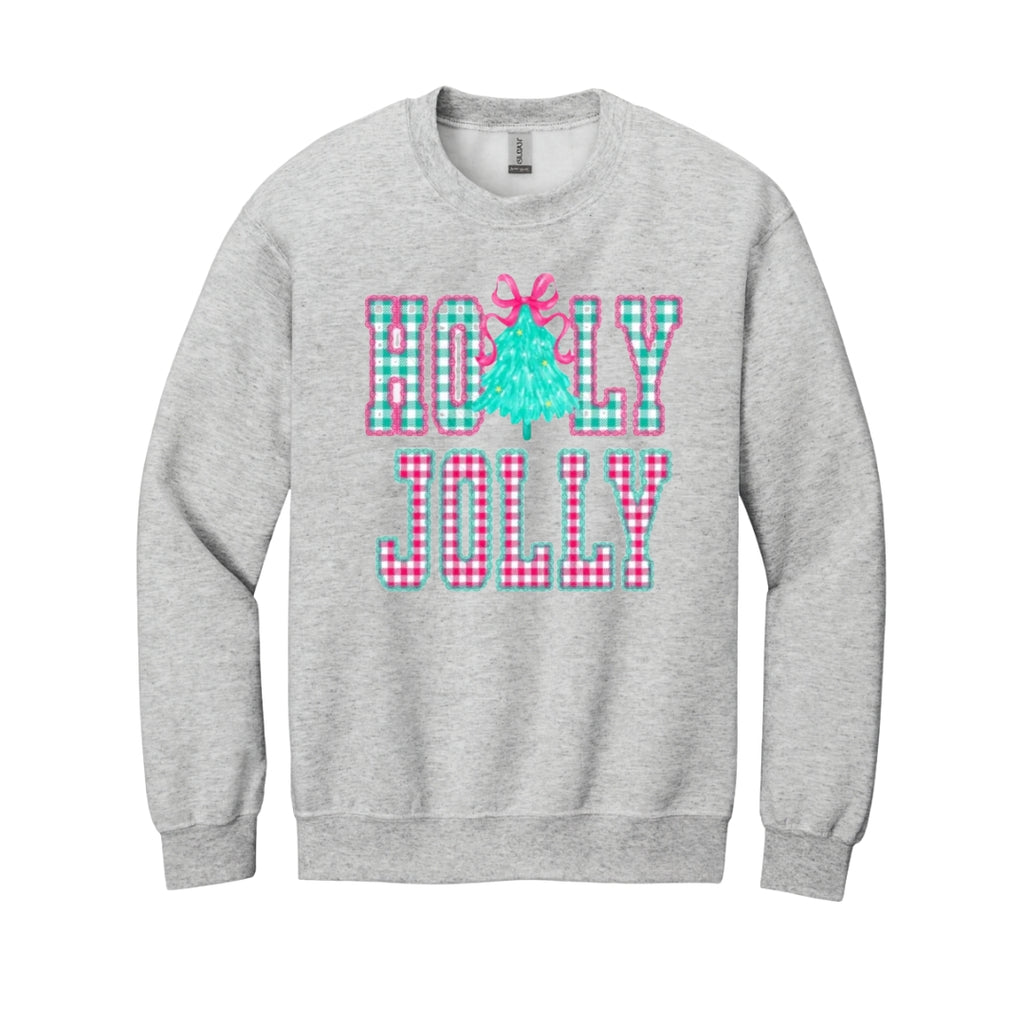 Holiday Crewneck Sweatshirt-Holly Jolly Gingham Christmas