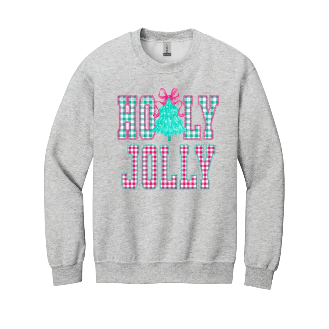 Holiday Crewneck Sweatshirt-Holly Jolly Gingham Christmas