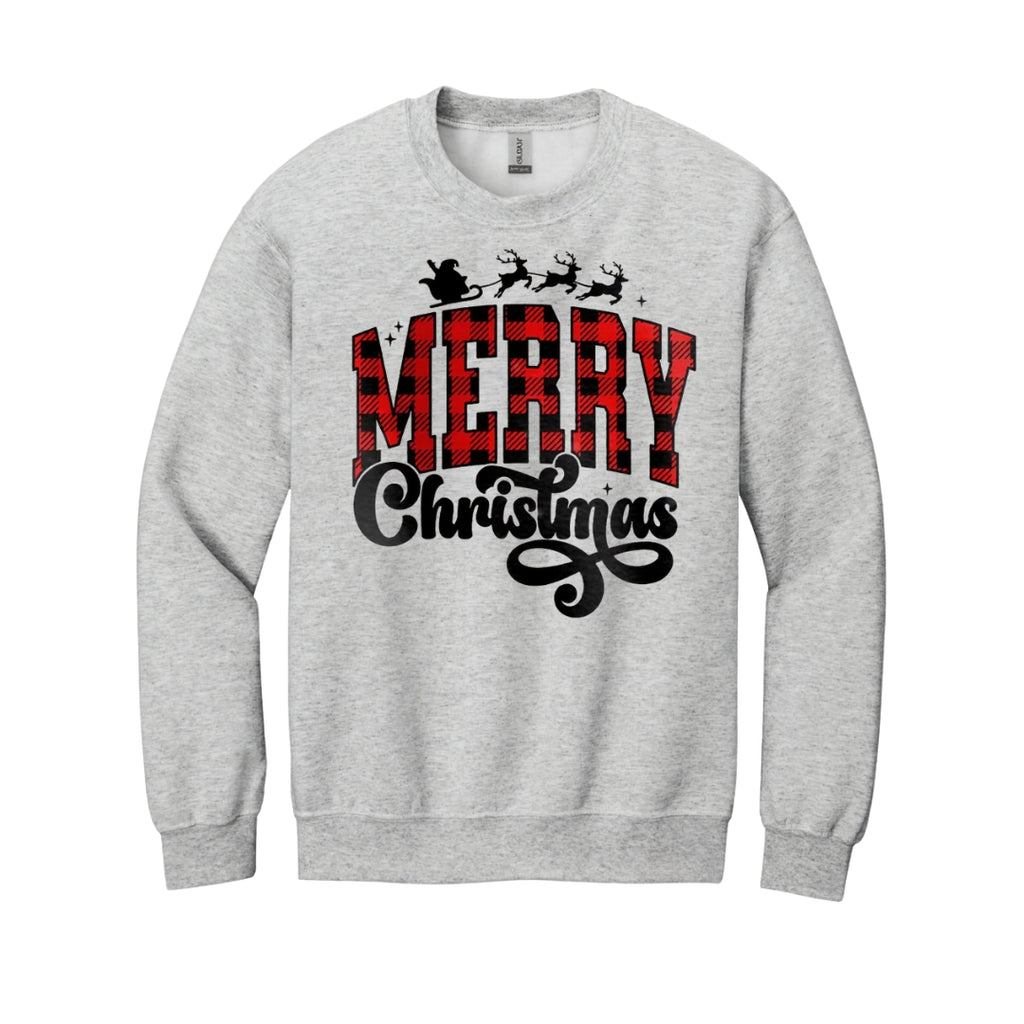 Holiday Crewneck Sweatshirt- Merry Christmas Buffalo Plaid Graphic