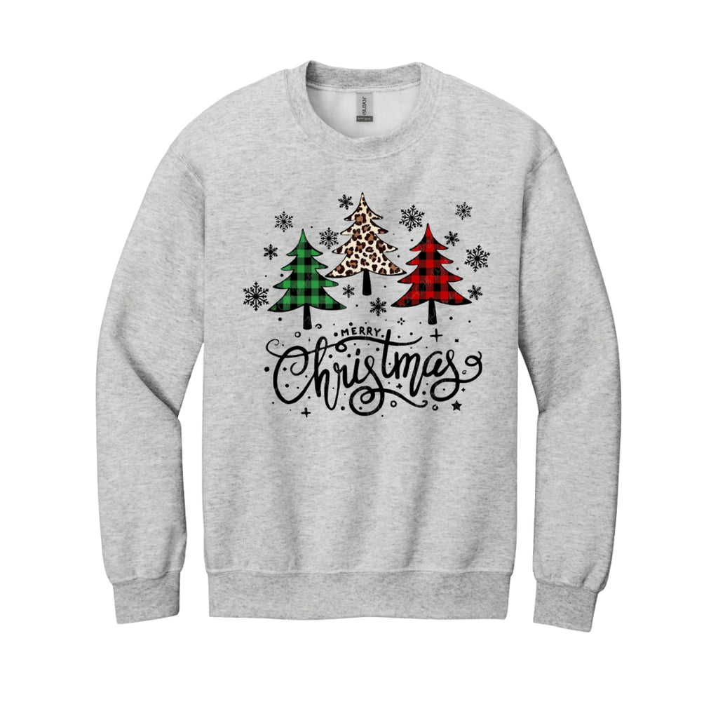Holiday Crewneck Sweatshirt-Merry Christmas 3 Graphic Trees