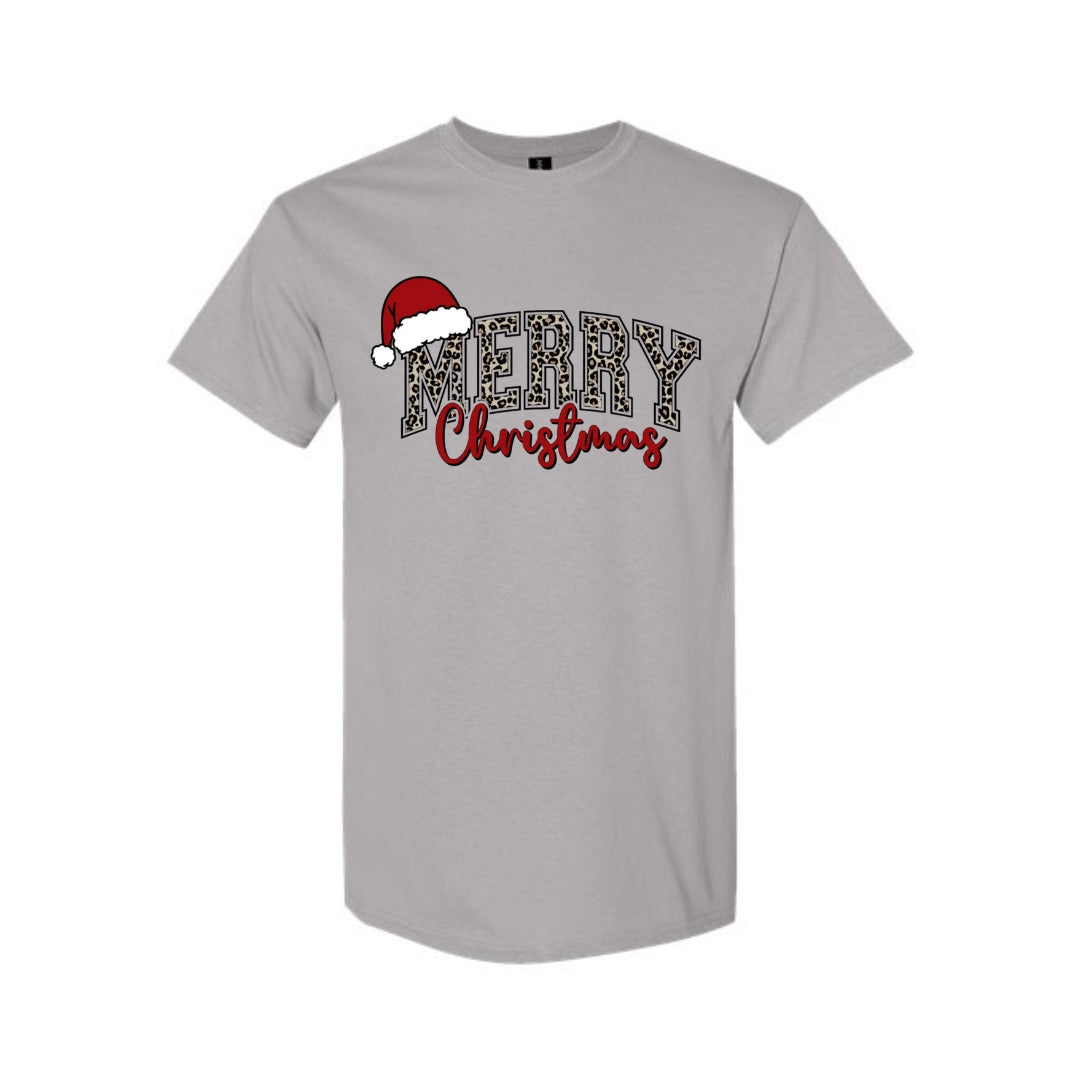 Holiday Shirt - “Merry Christmas” Leopard Santa Design