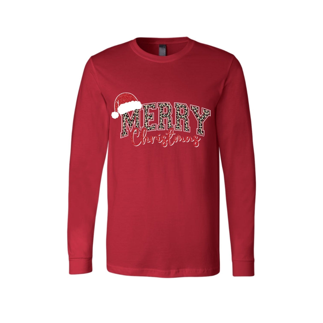 Holiday Long Sleeves-“Merry Christmas” Leopard Santa Design