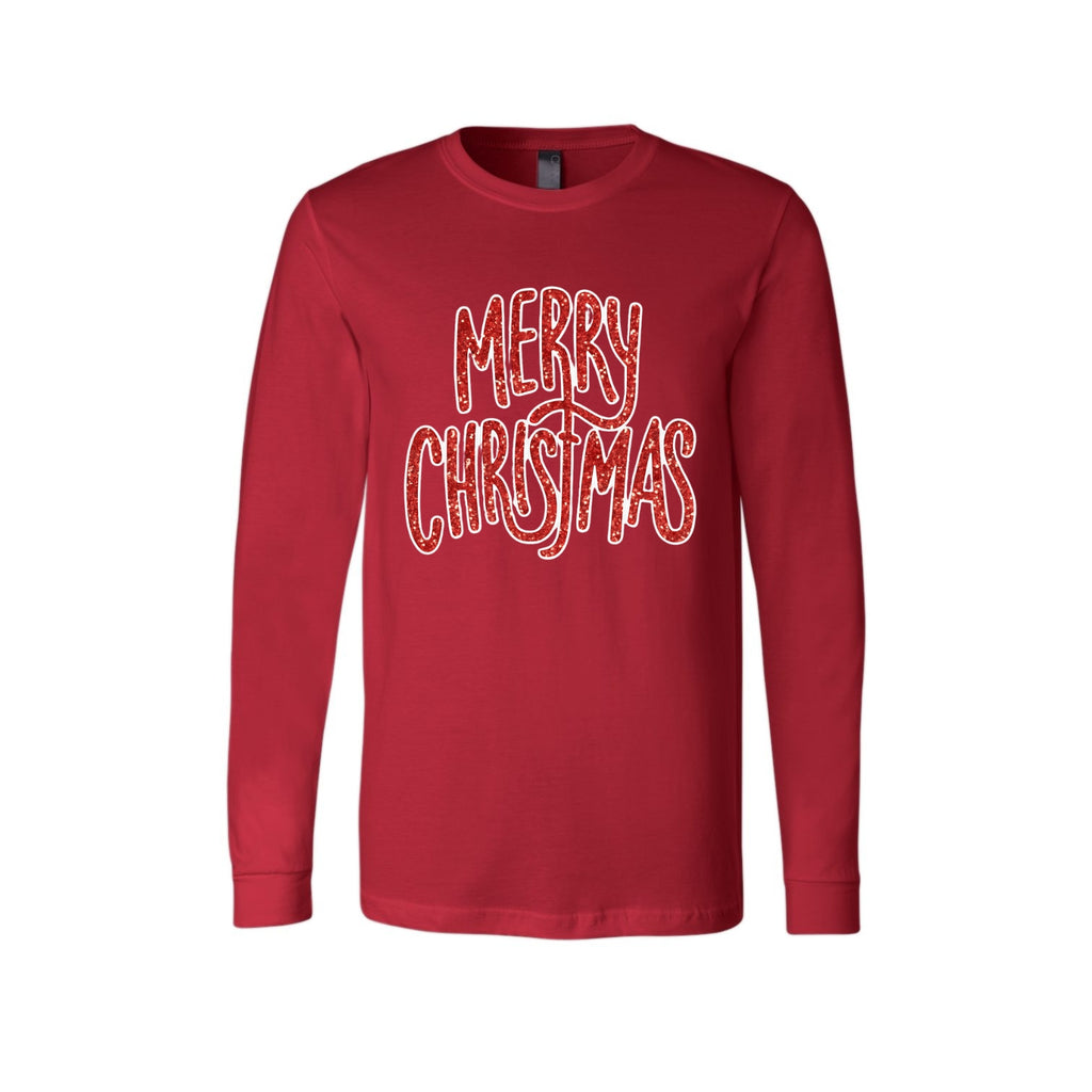 Holiday Long Sleeves- “Merry Christmas” Glitter Script Design