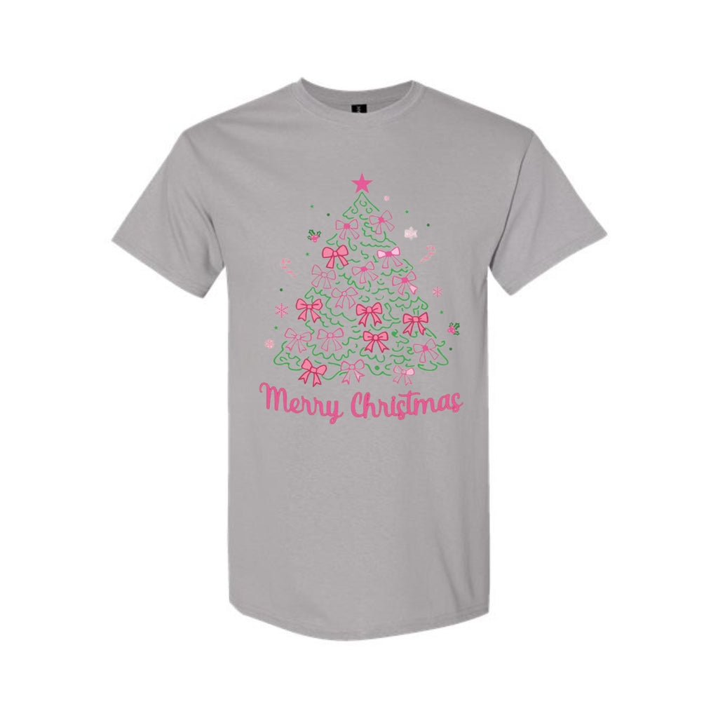 Holiday Shirt -Merry Christmas Pink Bow Tree Graphic