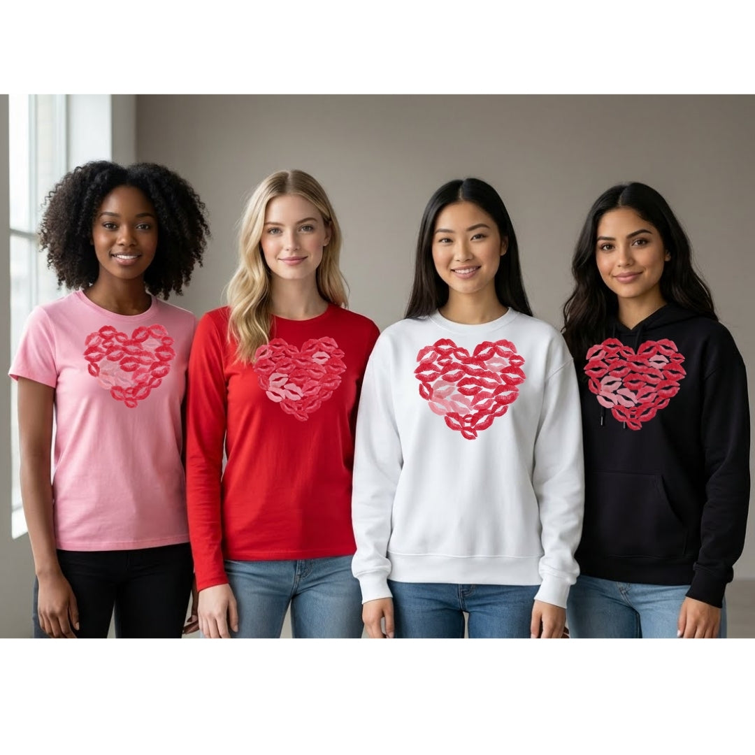 Kiss Me Valentine Heart Sweatshirt & Tee – Lip Print Love Design
