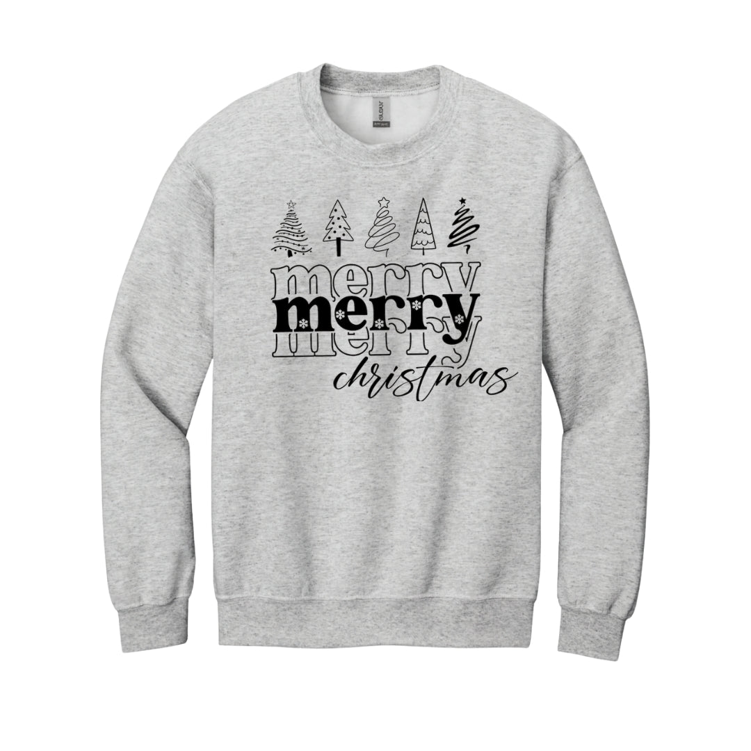 Holiday Crewneck Sweatshirt- Merry Merry Christmas Graphic Tee