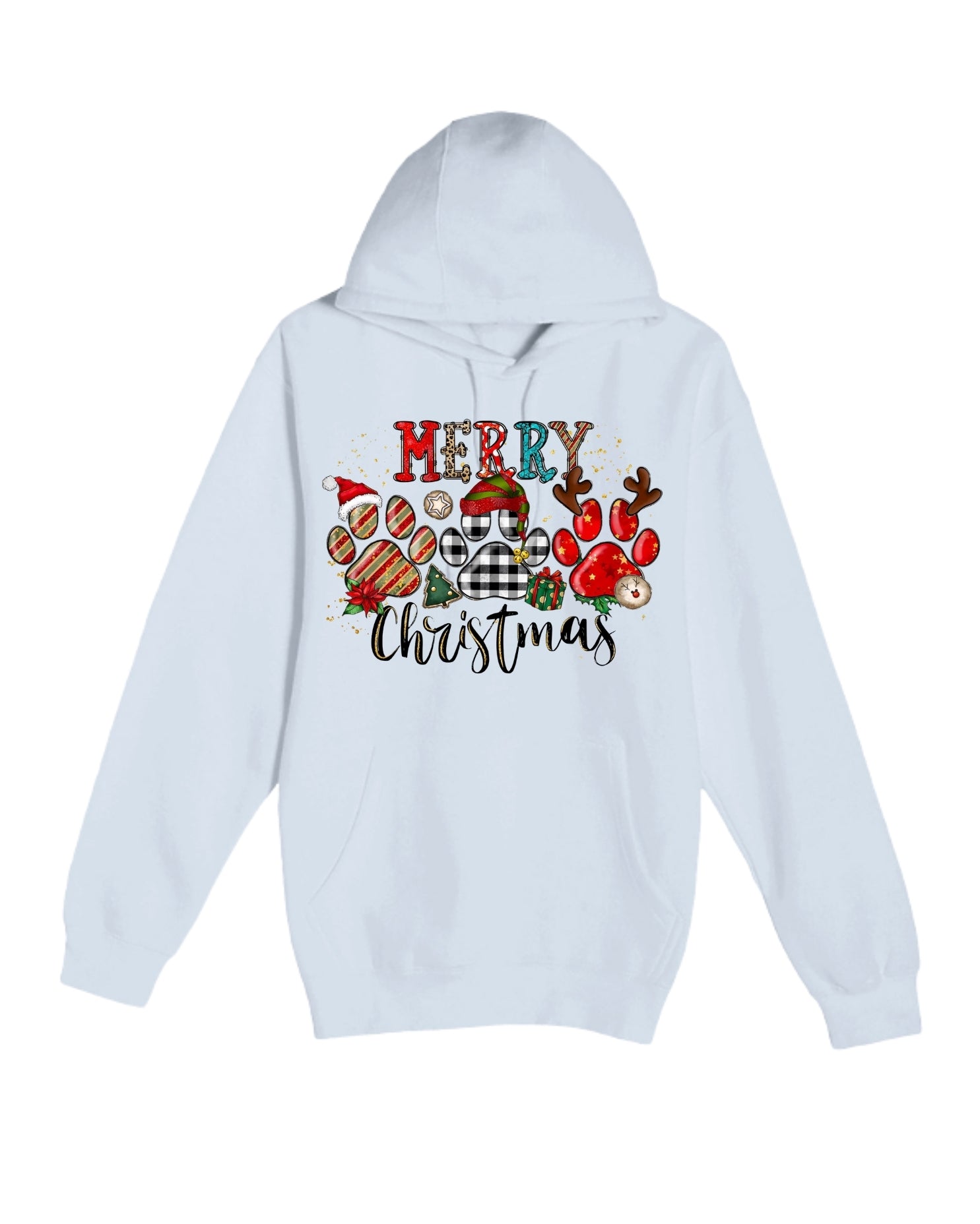 Merry Christmas Paw Print Buffalo Plaid Holiday Apparel – Cute Festive Dog Lover Design