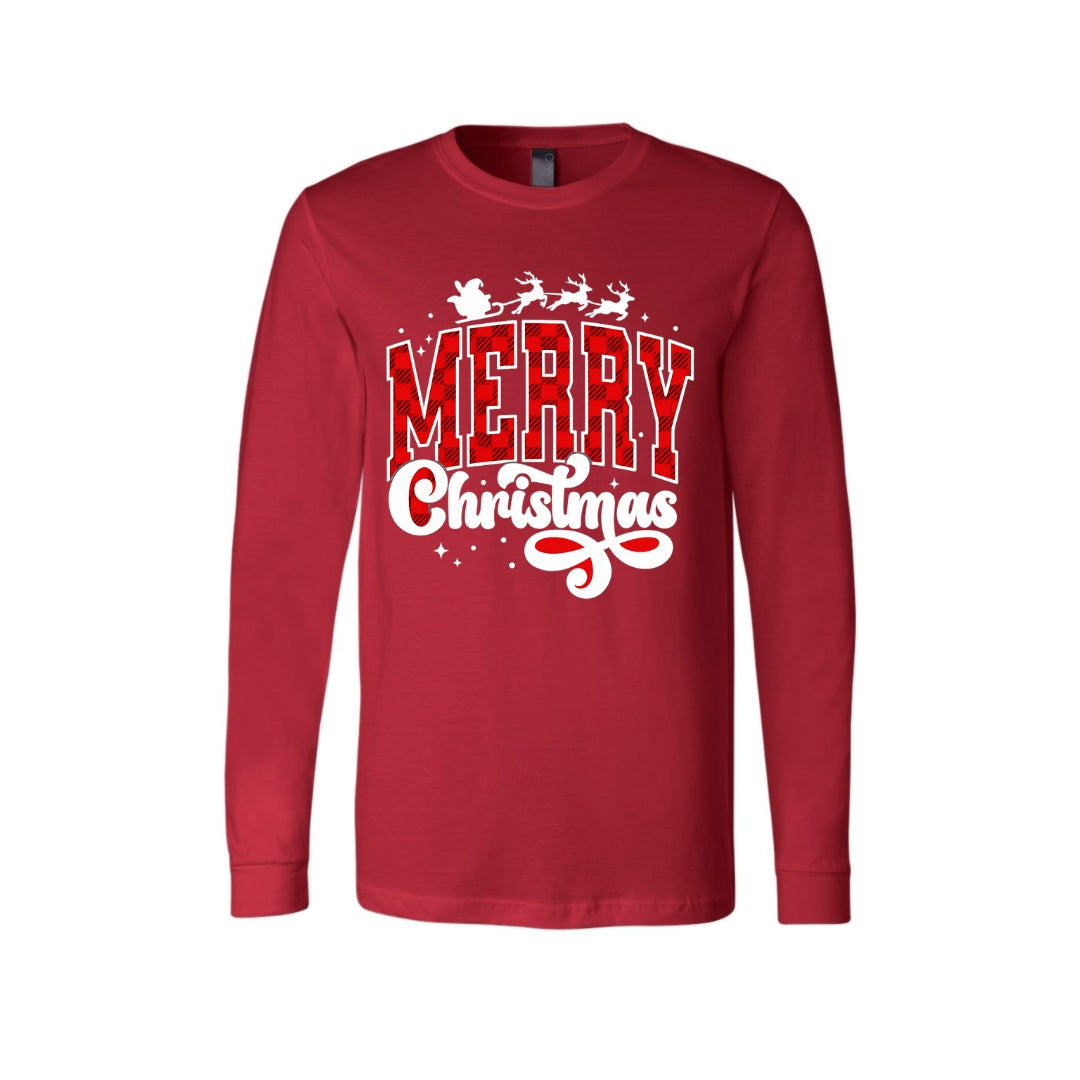 Holiday Long Sleeves- Merry Christmas Buffalo Plaid Graphic