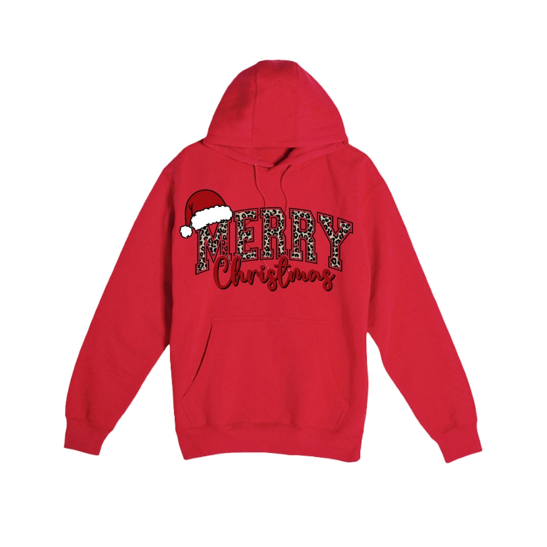 HOLIDAY HOODIE-“Merry Christmas” Leopard Santa Design