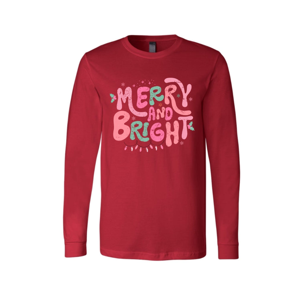 Holiday Long Sleeves-Merry and Bright Pastel Christmas Graphic
