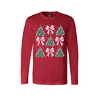 Holiday Long Sleeves-Pink Bow Christmas Trees Graphic