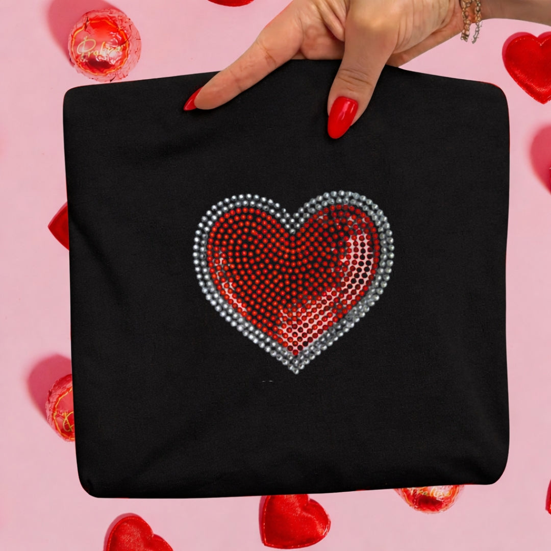 Rhinestone Heart Valentine Sweatshirt | Sparkly Heart Shirt | Classic Valentine Rhinestone Top