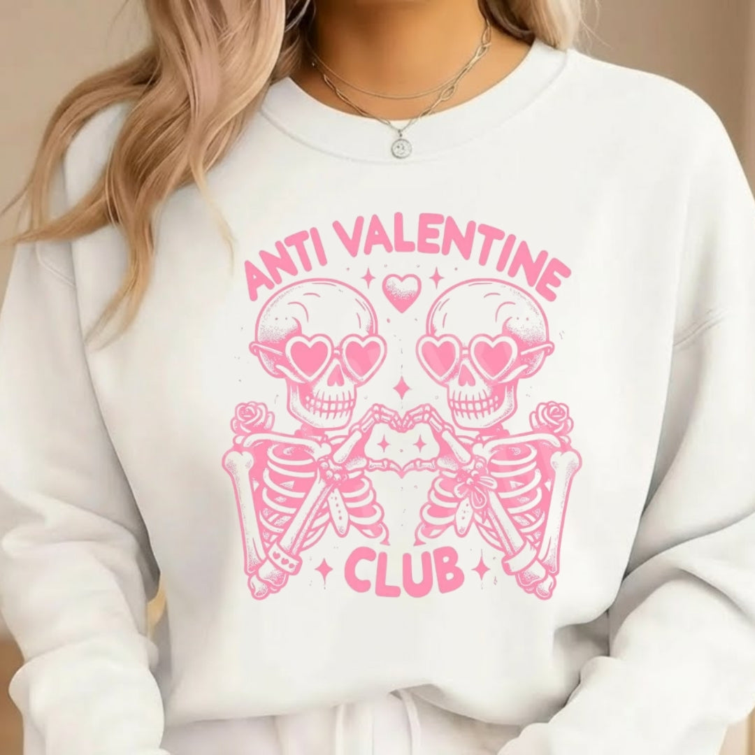 Anti Valentine Club Sweatshirt & Tee – Skeleton Heart Valentine Design