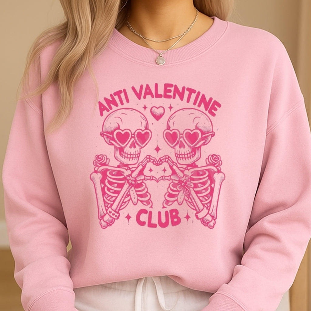 Anti Valentine Club Sweatshirt & Tee – Skeleton Heart Valentine Design