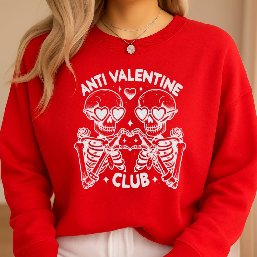 Anti Valentine Club Sweatshirt & Tee – Skeleton Heart Valentine Design