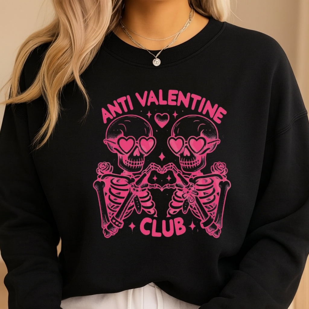 Anti Valentine Club Sweatshirt & Tee – Skeleton Heart Valentine Design