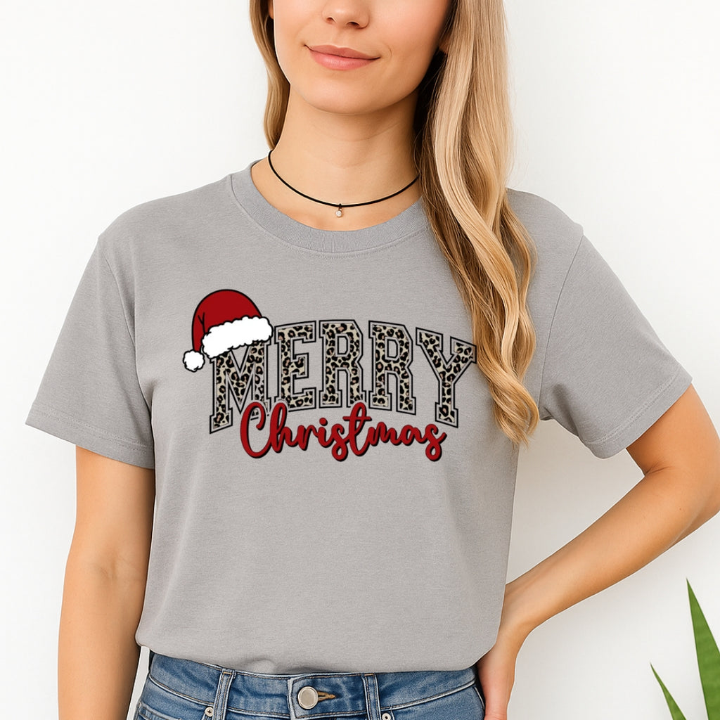 Holiday Shirt - “Merry Christmas” Leopard Santa Design