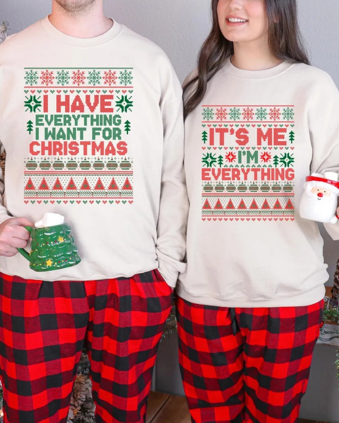 Holiday Crewneck Sweatshirt – “Everything I Want Couples Holiday Matching Set 02 – Festive Christmas Bundle”