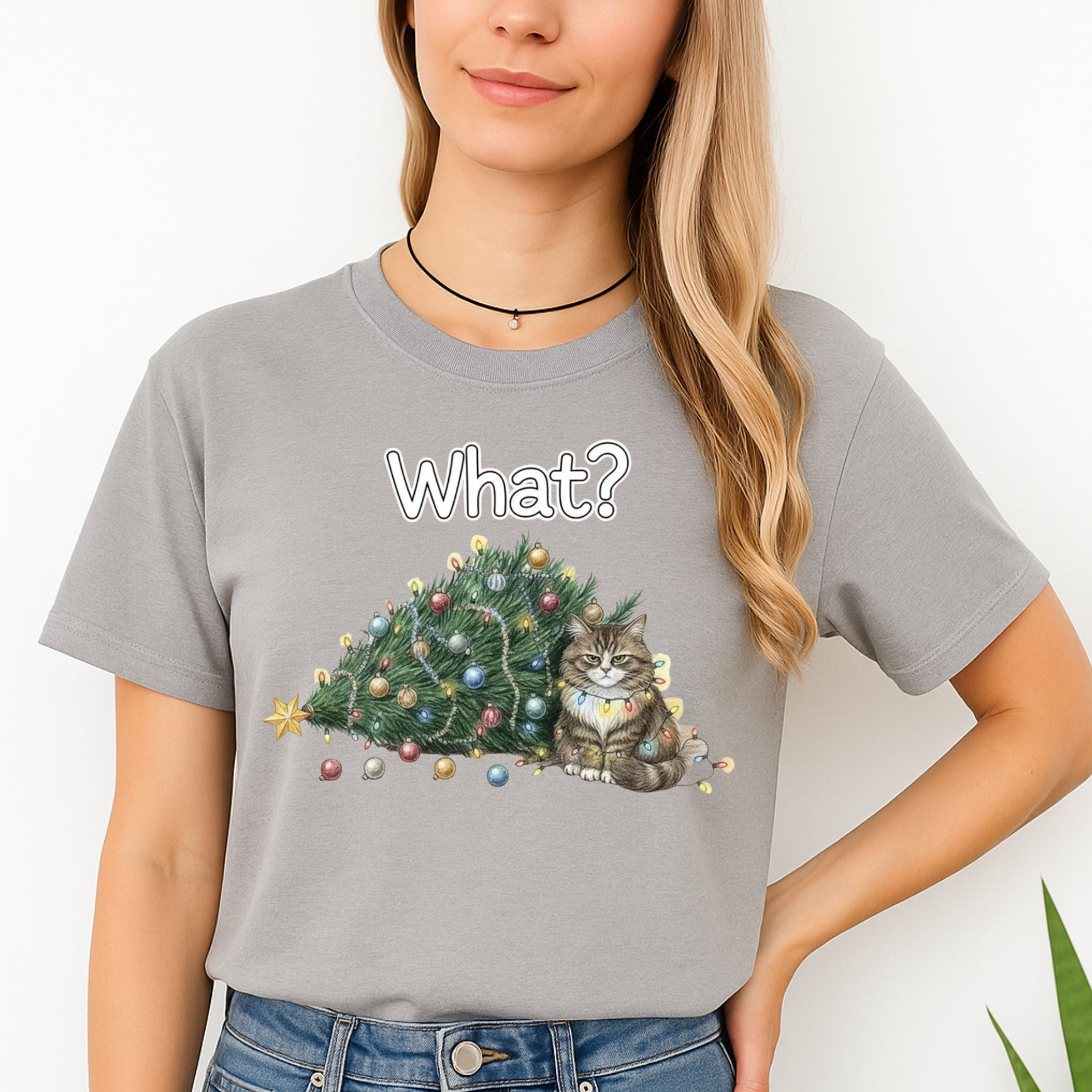 Christmas Tee for Pet Parents : “What?” Holiday Cat Lover Gift