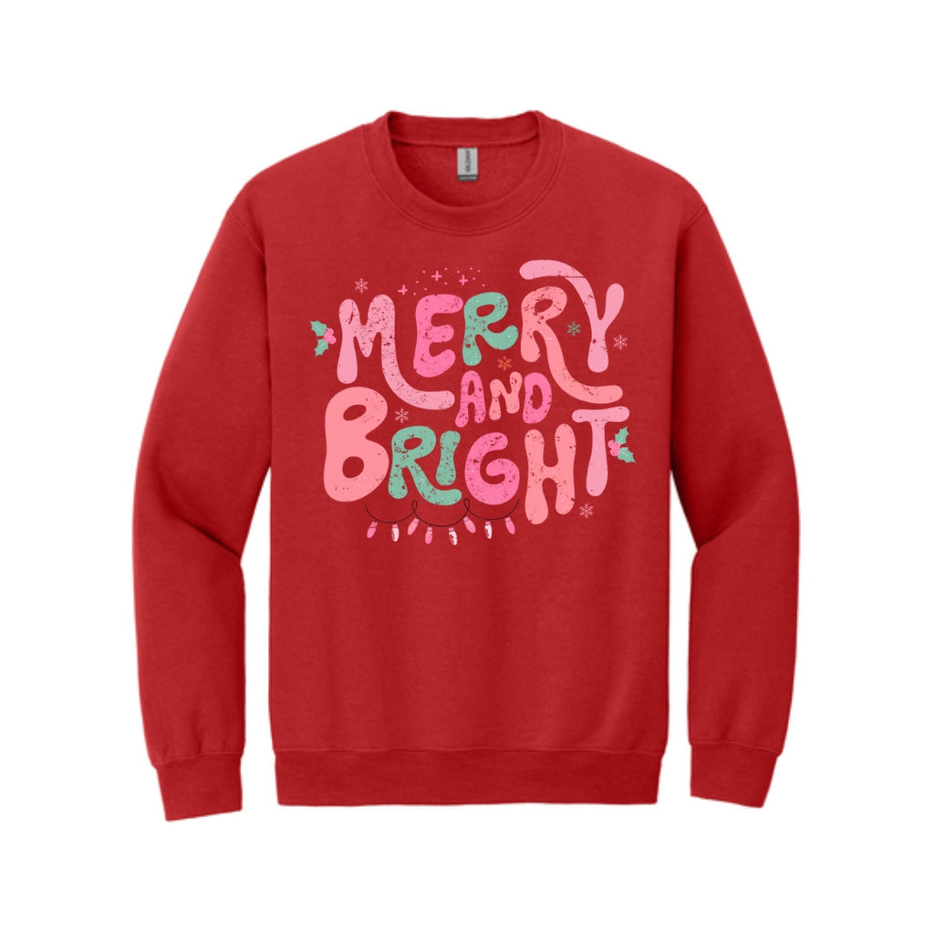 Holiday Crewneck Sweatshirt-  Merry and Bright Pastel Christmas Graphic