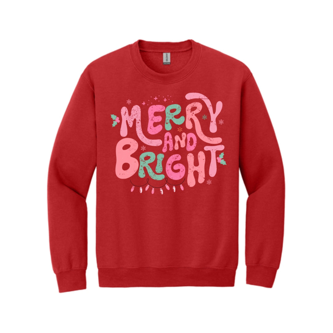Holiday Crewneck Sweatshirt-  Merry and Bright Pastel Christmas Graphic