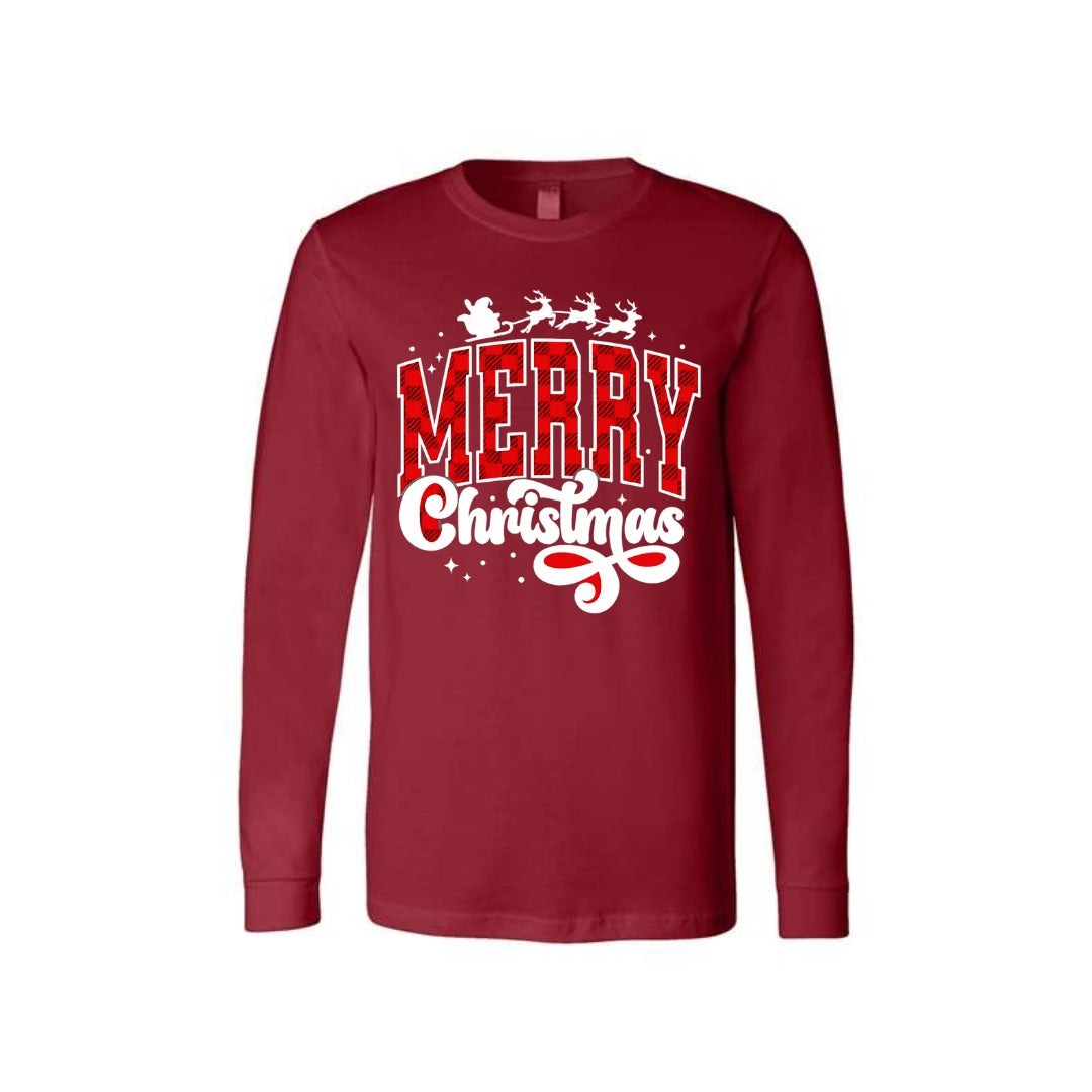 Holiday Long Sleeves- Merry Christmas Buffalo Plaid Graphic