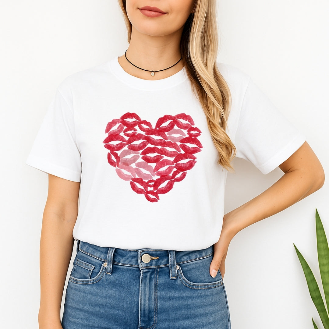 Kiss Me Valentine Heart Sweatshirt & Tee – Lip Print Love Design