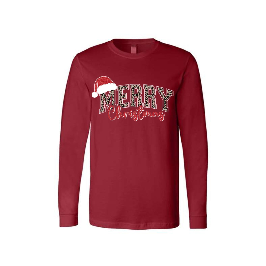 Holiday Long Sleeves-“Merry Christmas” Leopard Santa Design