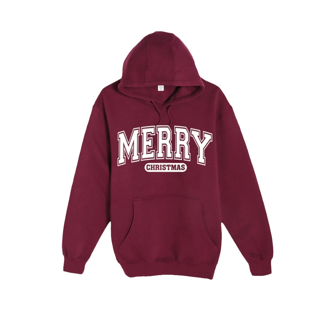 HOLIDAY HOODIE-“Merry Christmas” Holiday Apparel – Classic Varsity Style Christmas Design