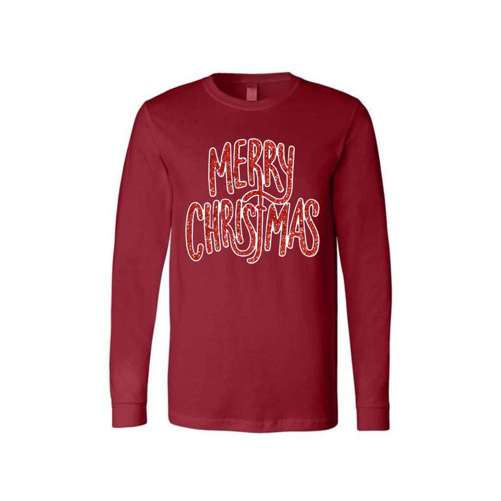 Holiday Long Sleeves- “Merry Christmas” Glitter Script Design