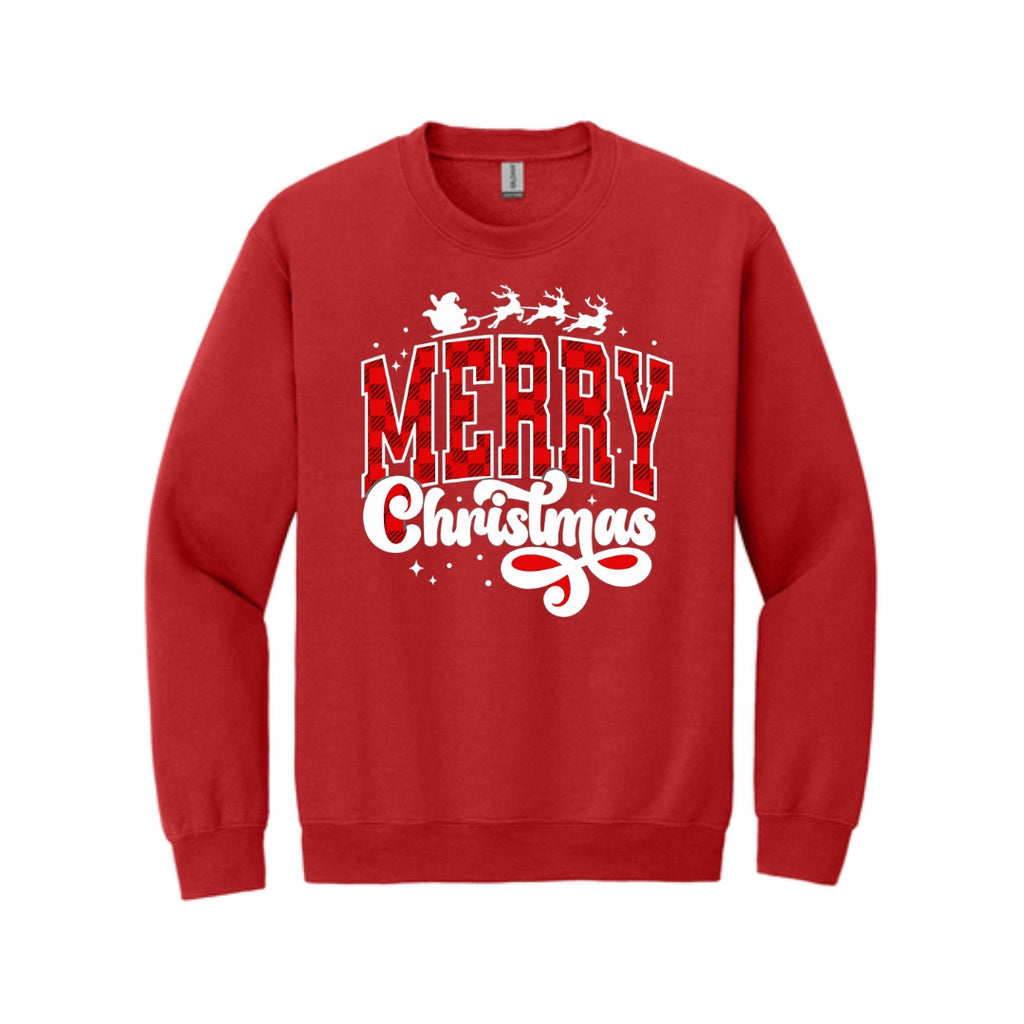 Holiday Crewneck Sweatshirt- Merry Christmas Buffalo Plaid Graphic