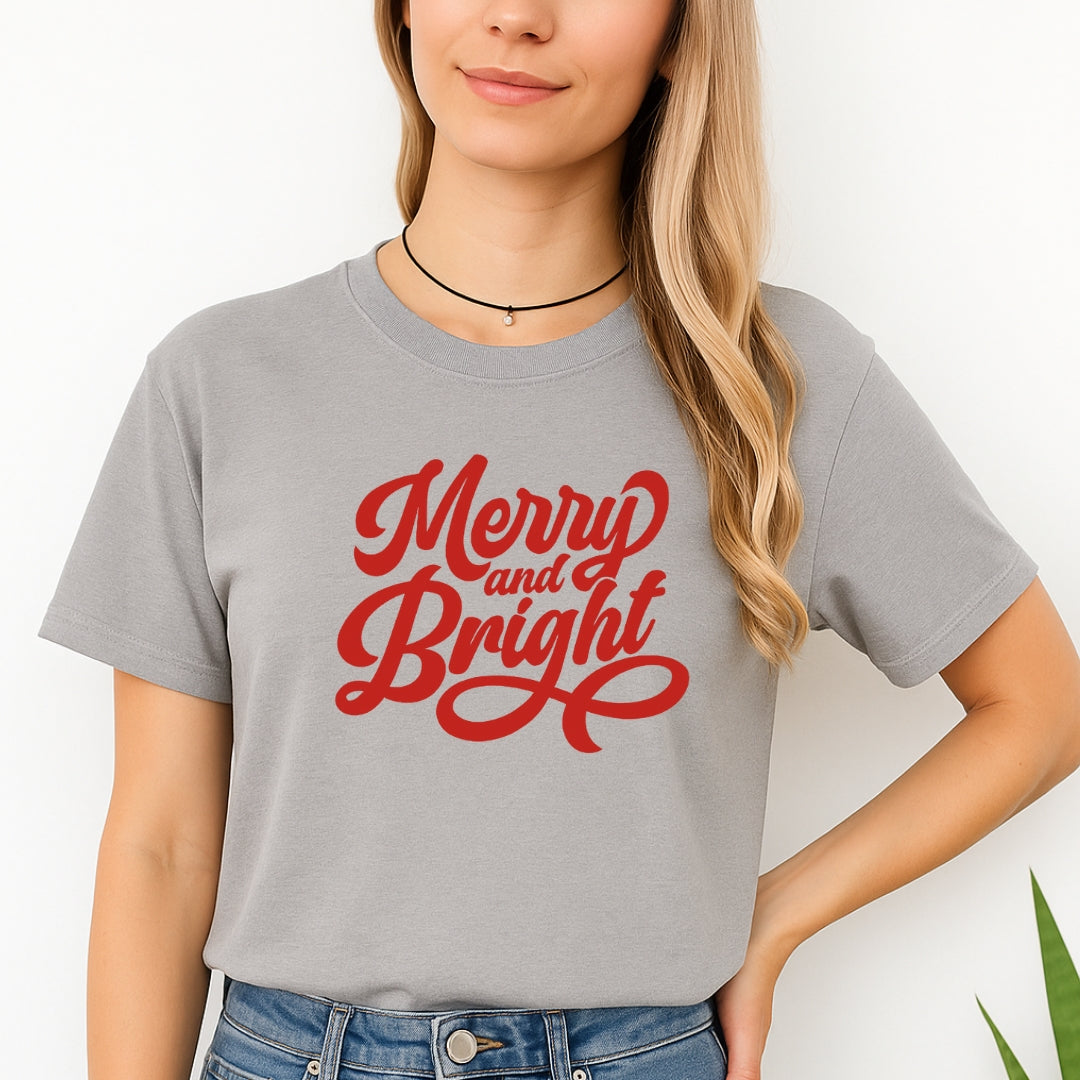 Minimalist Holiday Shirt - Merry and Bright Holiday Graphic