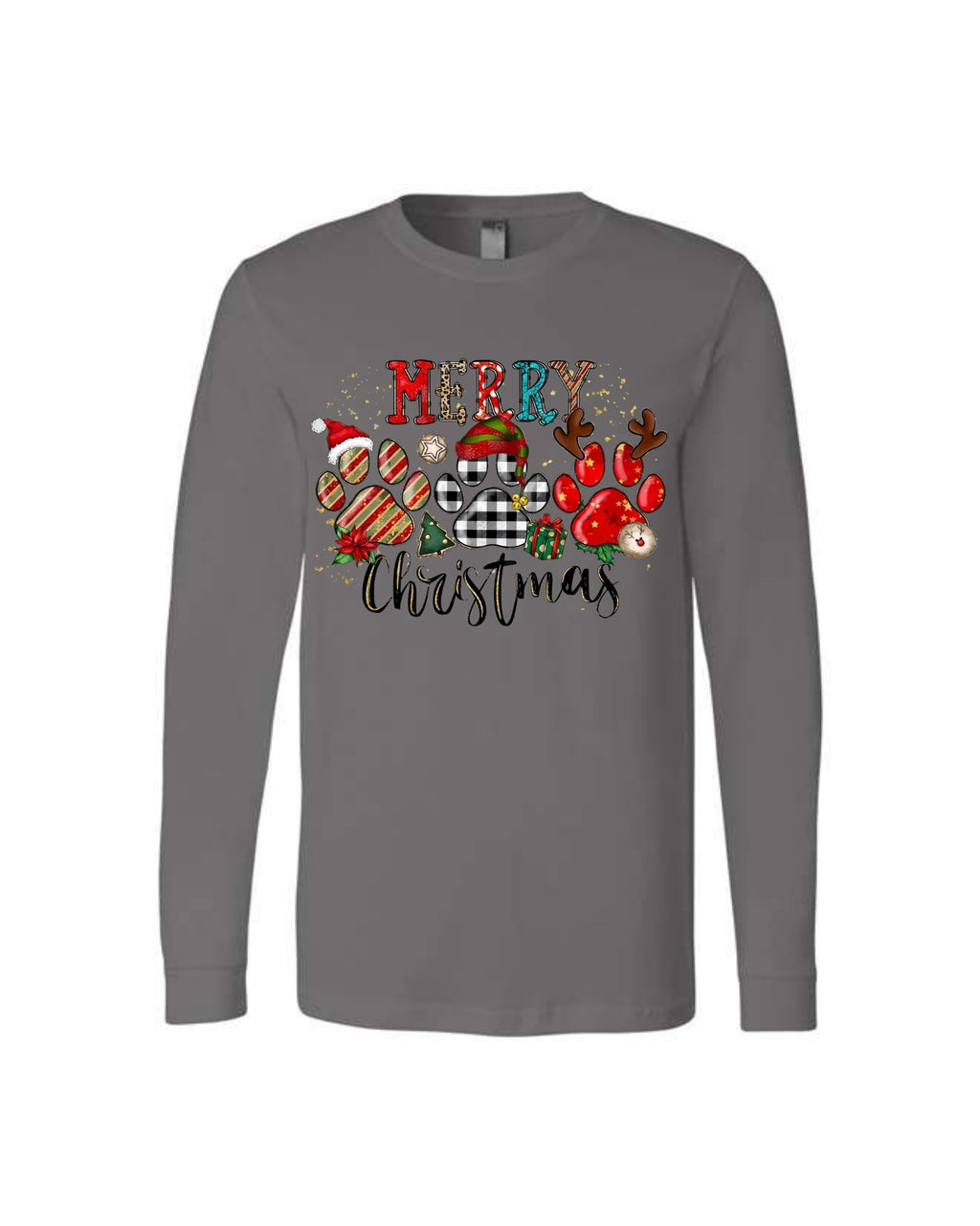 Merry Christmas Paw Print Buffalo Plaid Holiday Apparel – Cute Festive Dog Lover Design