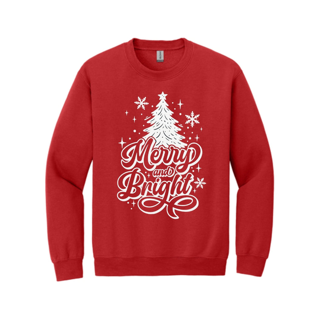 Holiday Crewneck Sweatshirt-“Merry and Bright” Christmas Tree Design