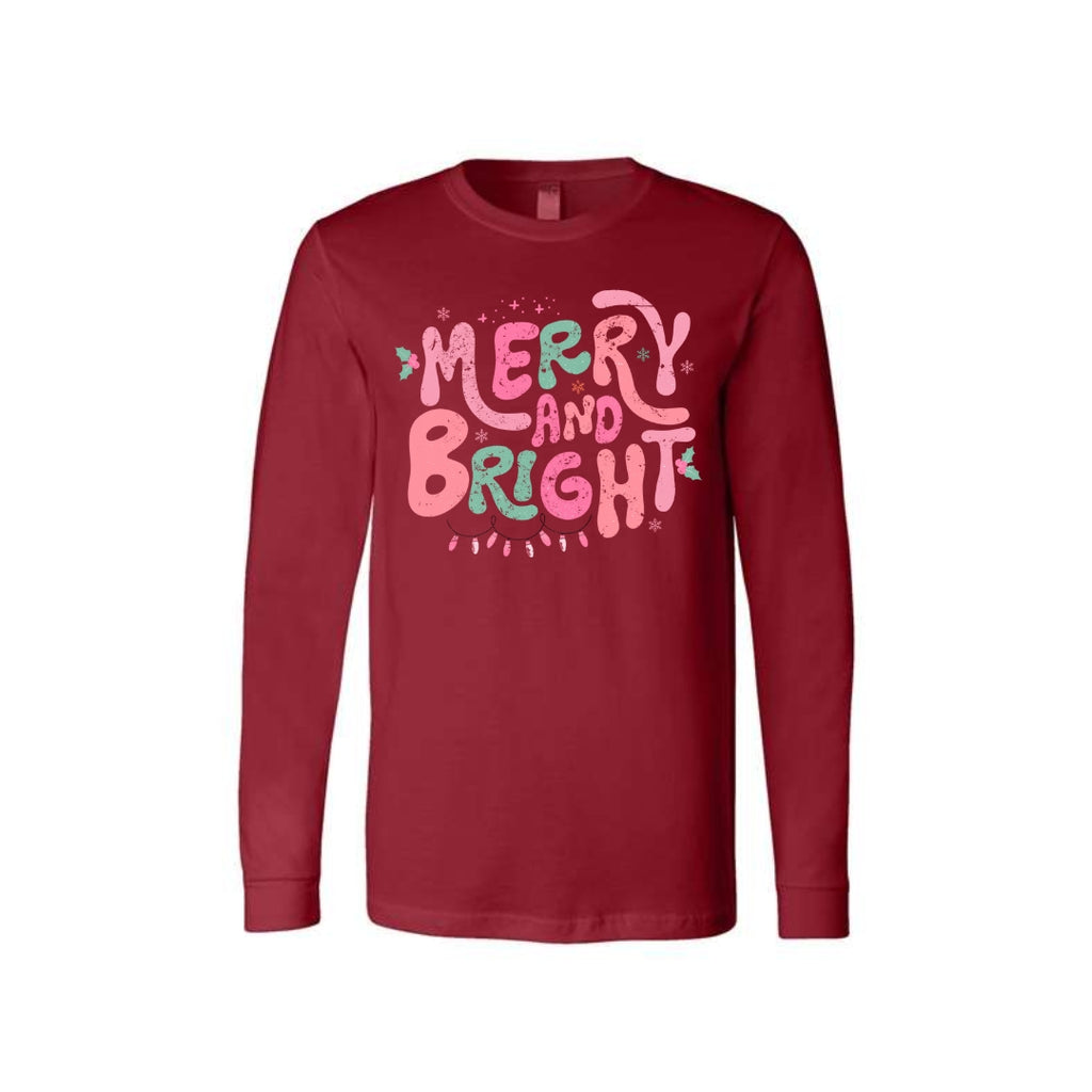 Holiday Long Sleeves-Merry and Bright Pastel Christmas Graphic