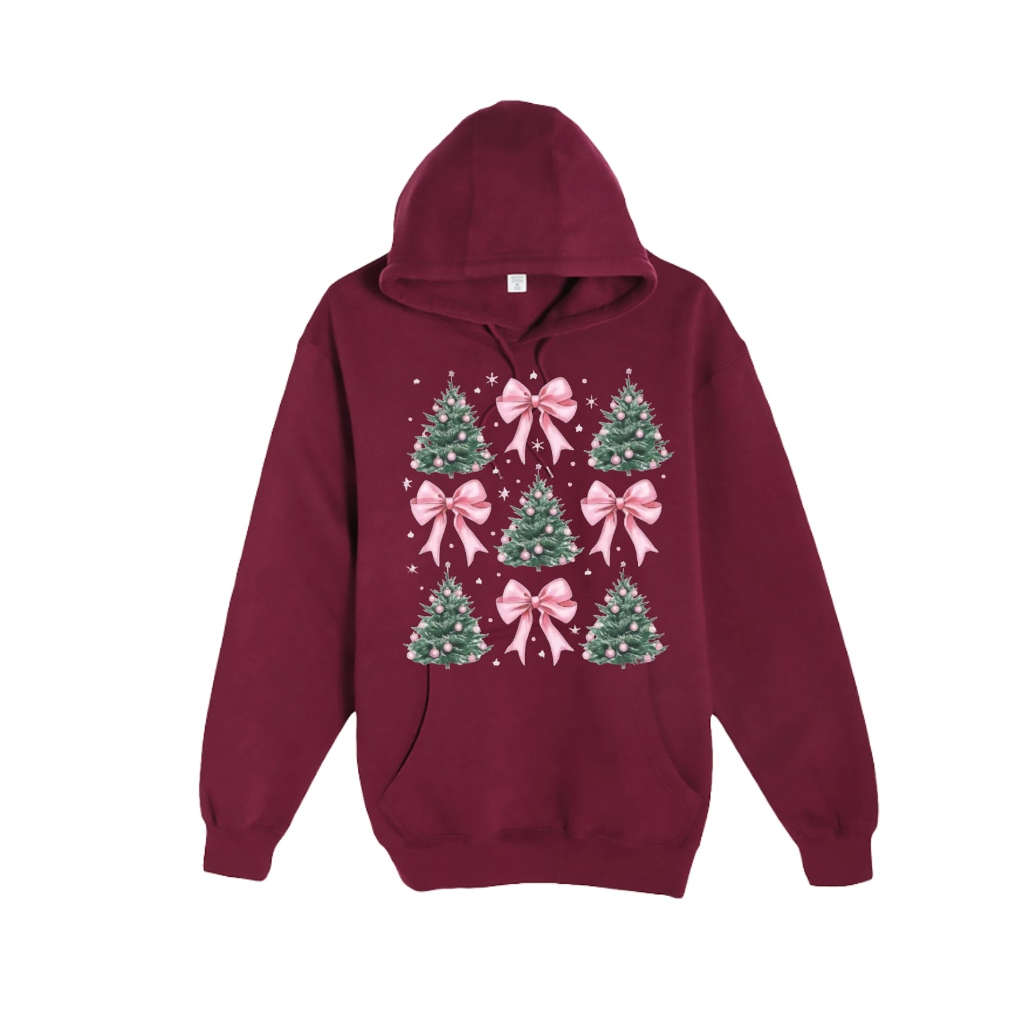 HOLIDAY HOODIE-Pink Bow Christmas Trees Graphic