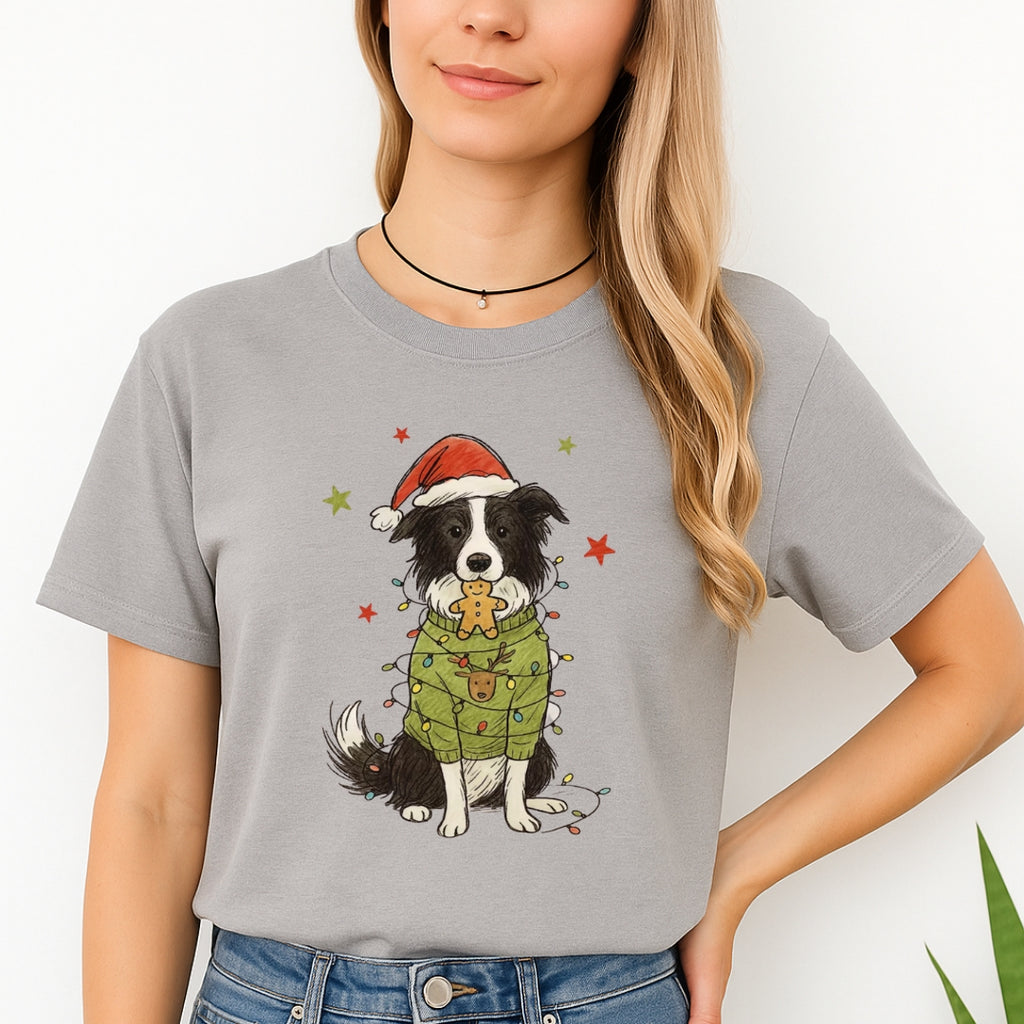 Merry & Furry Tees: Border Collie Christmas Lights Design – Cute Holiday Dog Lover Gift
