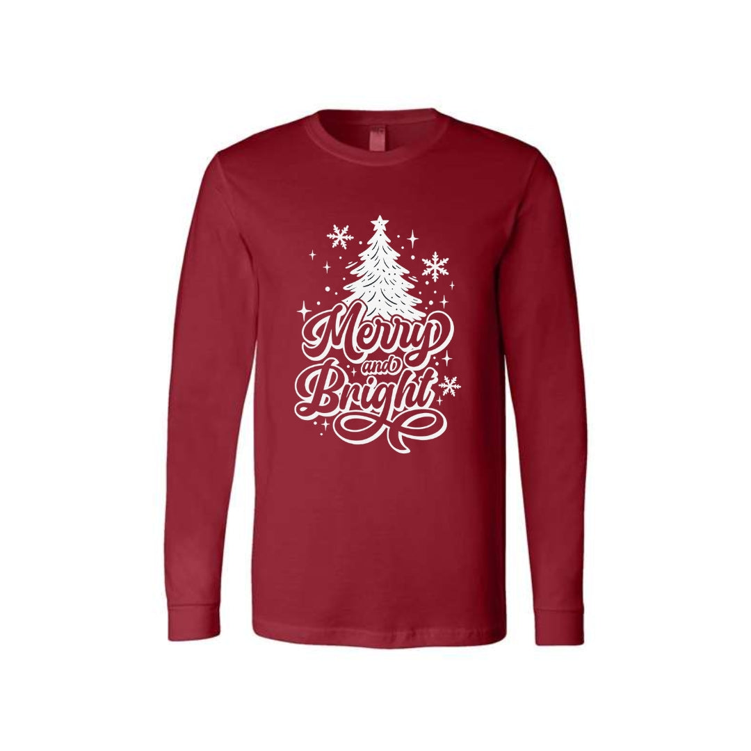 Holiday Long Sleeves- - Merry and Bright” Christmas Tree Design
