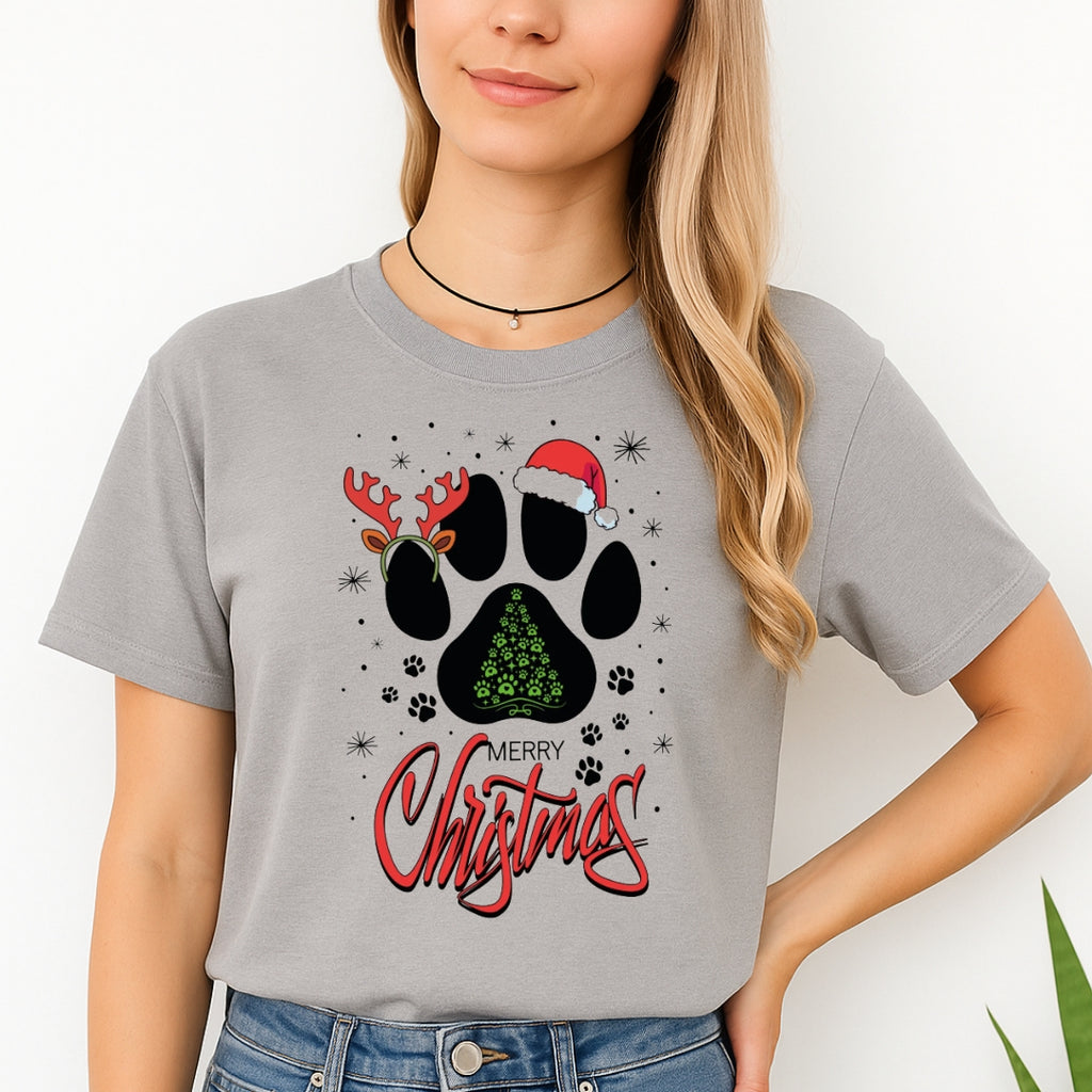 Merry & Furry Tees: Merry Christmas Paw Print Holiday Apparel – Festive Pet Lover Christmas Design