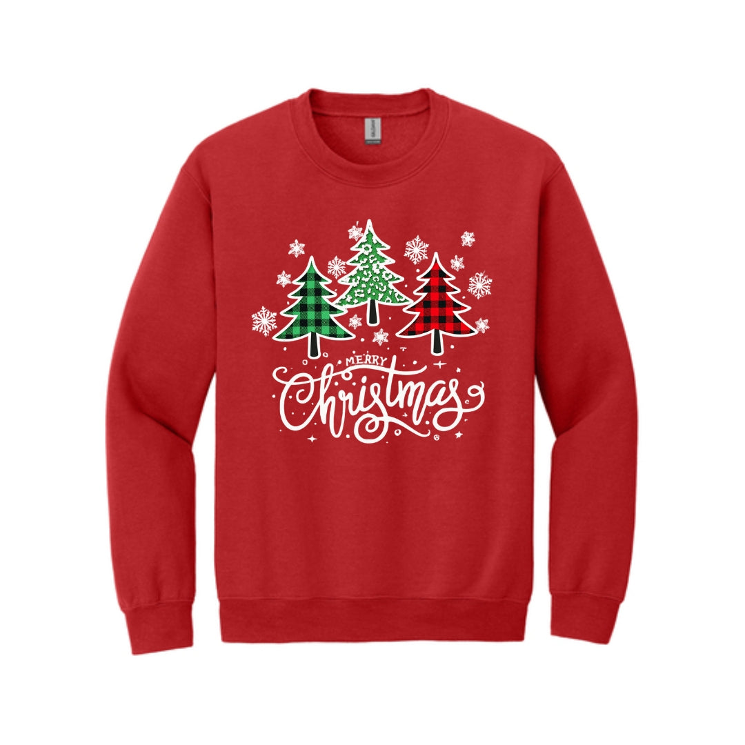 Holiday Crewneck Sweatshirt-Merry Christmas 3 Graphic Trees