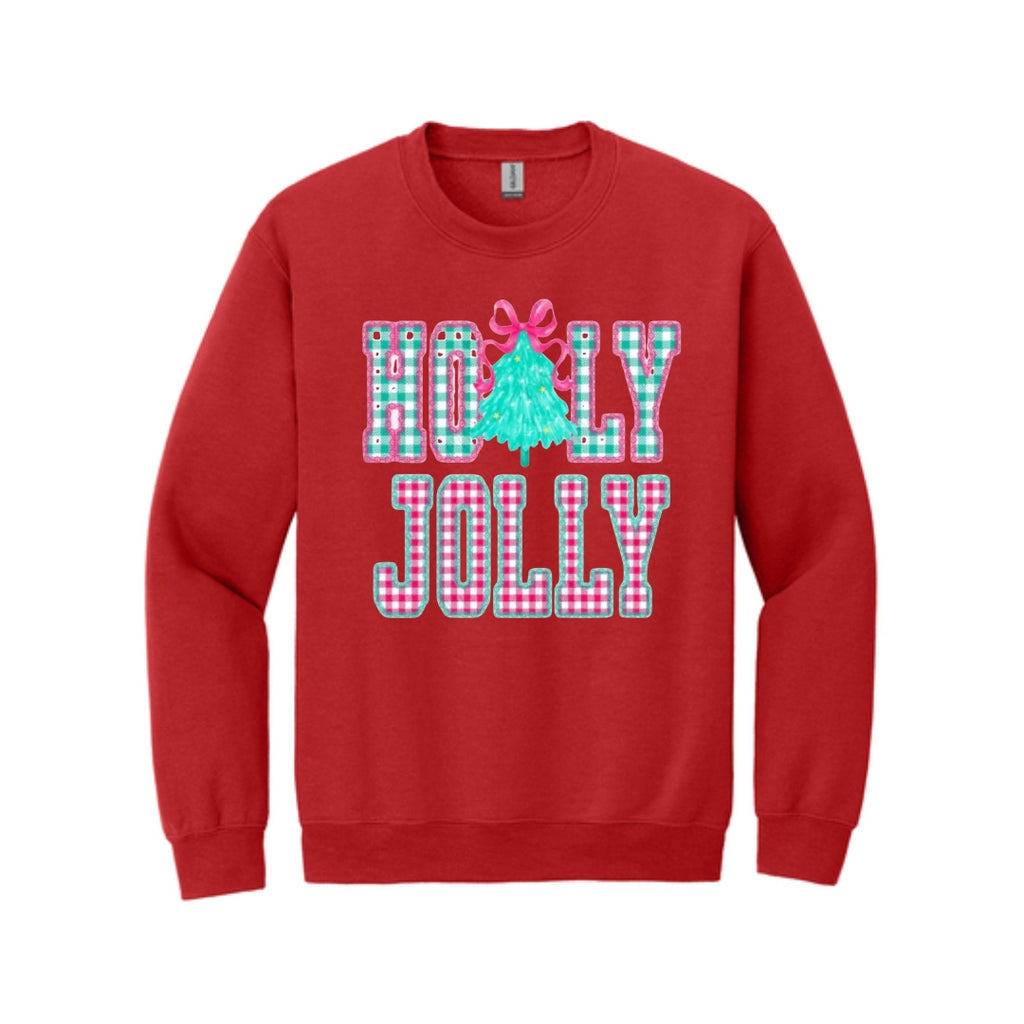Holiday Crewneck Sweatshirt-Holly Jolly Gingham Christmas