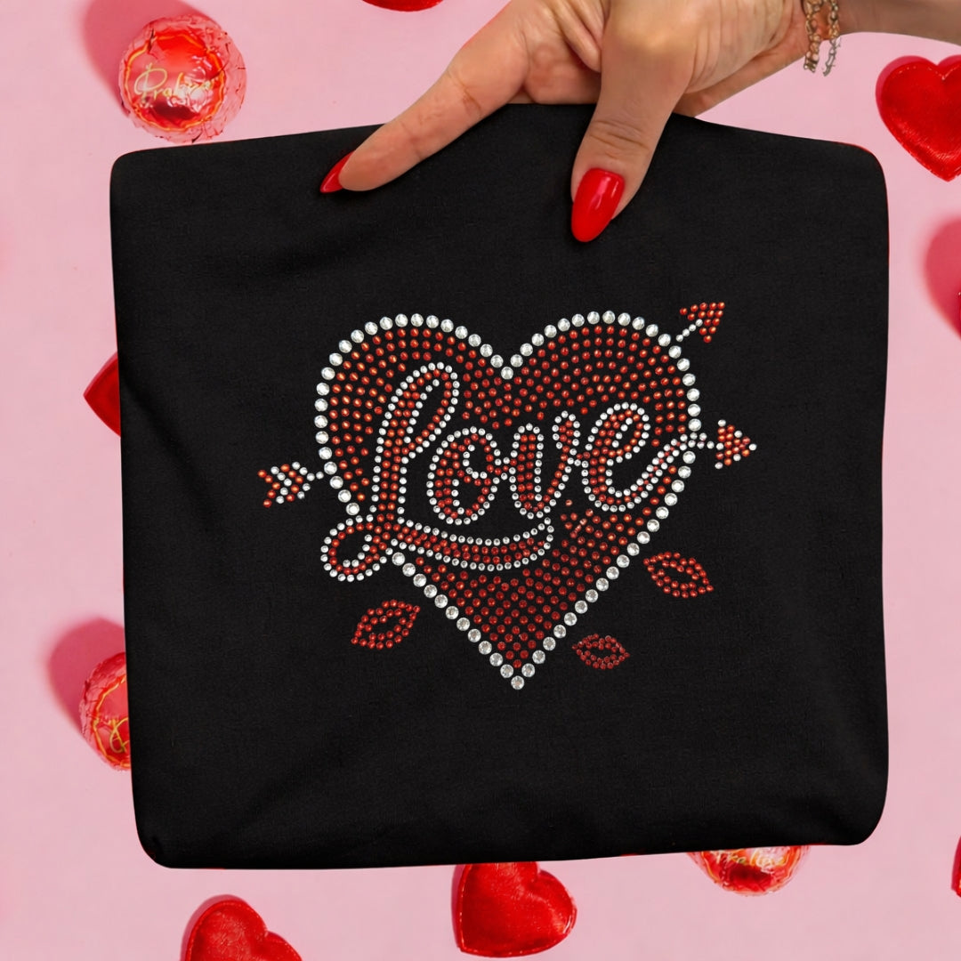 Rhinestone Love Heart Sweatshirt | Sparkly Love Shirt | Valentine Glam Rhinestone Top