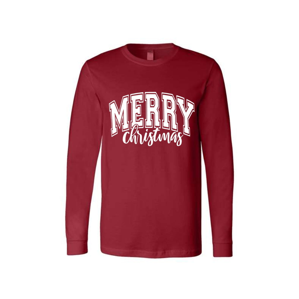 Minimalist Holiday Long Sleeves-Vintage “Merry Christmas” Holiday Apparel – Festive Retro-Inspired Christmas Design